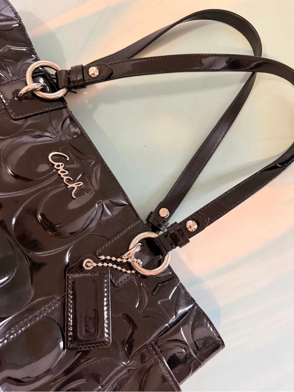 Coach Patent Leather Tote Bag with Pink Wallet